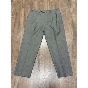 Vintage Ralph Lauren Mens Pleated Houndstooth Dress Pants Tan Brown 35x29 Cuffed